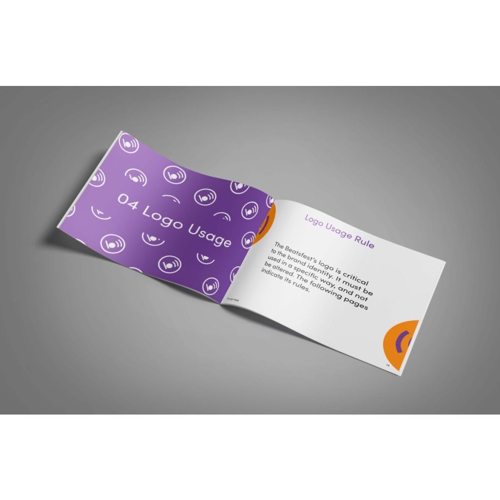 Beatsfest's brand style guide logo usage rule page on a purple background