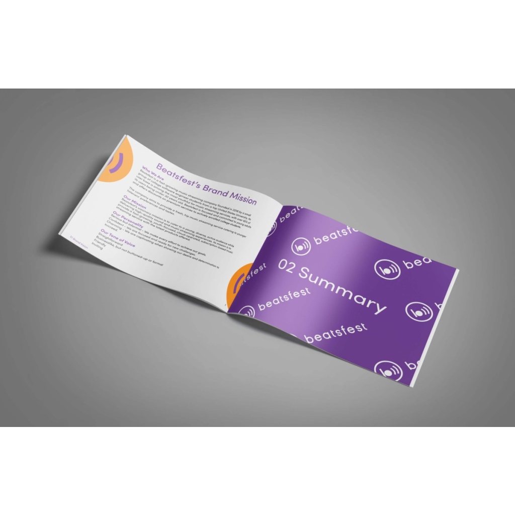 Beatsfest's brand style guide mission page on a purple background